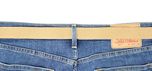 BC Belts Canvas Web Belt Military Style with Antique Brass Buckle and Tip 50" Long (Light Brown) - Image 5