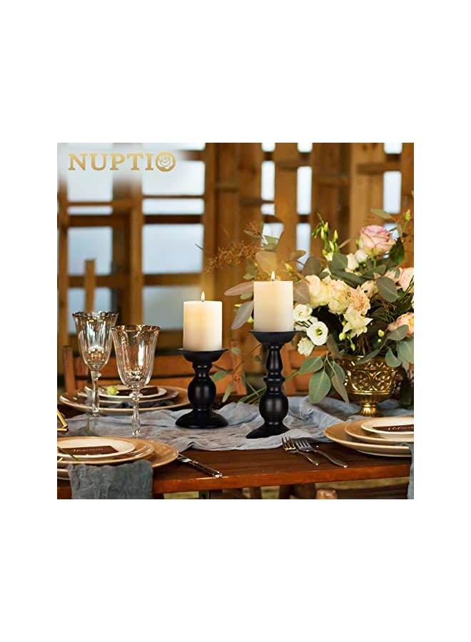 The Bros حامل شموع أسود لشموع الأعمدة - مجموعة 2 قطع من حوامل الشموع الريفية، حامل شمعة معدني طويل، حامل شمعة أعمدة ريترو لخريف هالوين عيد الفصح، مركز طاولة المنزل المدفأة - Image 4