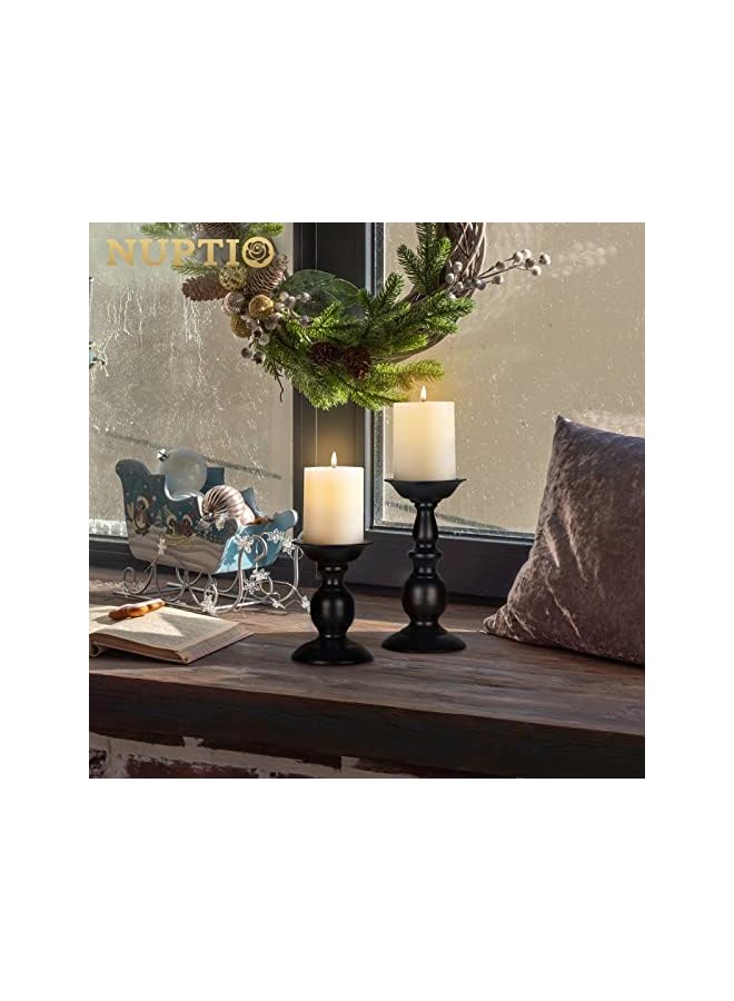 The Bros حامل شموع أسود لشموع الأعمدة - مجموعة 2 قطع من حوامل الشموع الريفية، حامل شمعة معدني طويل، حامل شمعة أعمدة ريترو لخريف هالوين عيد الفصح، مركز طاولة المنزل المدفأة - Image 5