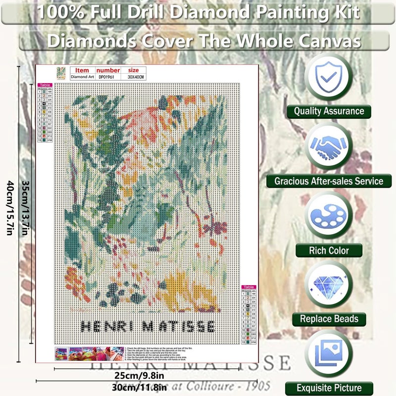 KICHANG Vintage Flowers Diamond Art Kits For Adults Beginner  Art Diy Modern Diamond Painting 5D Round Full Drill Diamond Dots Gem Art Crafts With Tools Funny Crafts For Home Wall Decor&Gift-12X16In - Image 4