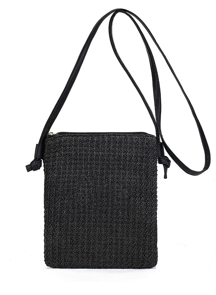 Excefore Straw Crossbody Beach Bag, Summer Beach Shoulder Bags, Boho Woven Clutch Bag, Suitable for Beach Vacation Party (Black) - Image 1