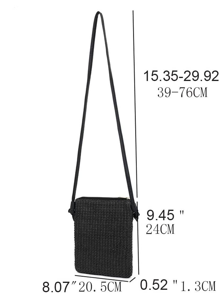 Excefore Straw Crossbody Beach Bag, Summer Beach Shoulder Bags, Boho Woven Clutch Bag, Suitable for Beach Vacation Party (Black) - Image 3