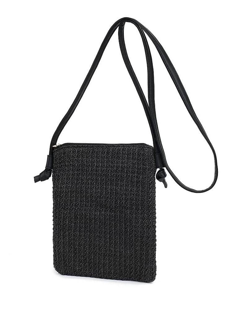 Excefore Straw Crossbody Beach Bag, Summer Beach Shoulder Bags, Boho Woven Clutch Bag, Suitable for Beach Vacation Party (Black) - Image 2