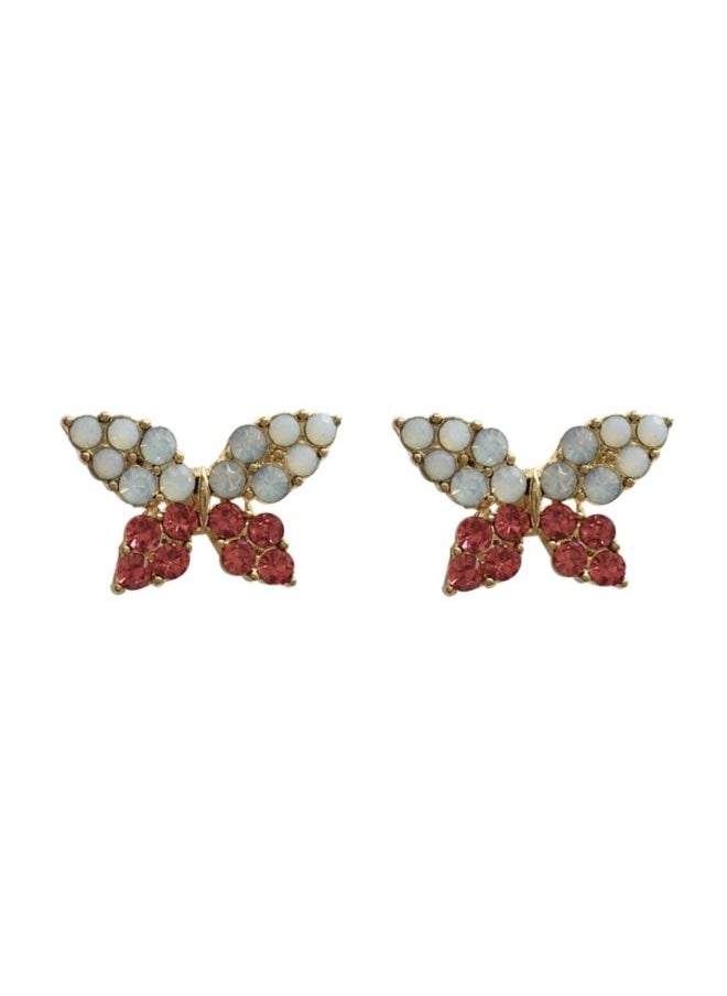 NIBEMINENT - Stone Studded Butterfly Design Stud Earrings - Image 1