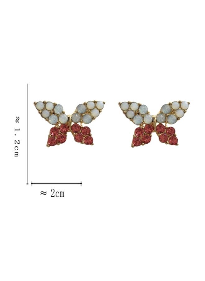 NIBEMINENT - Stone Studded Butterfly Design Stud Earrings - Image 1