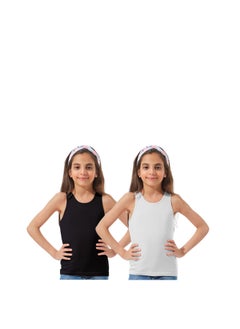 Bundle Of Two Cotton Stretch Plain Tank Tops Girls Multicolour