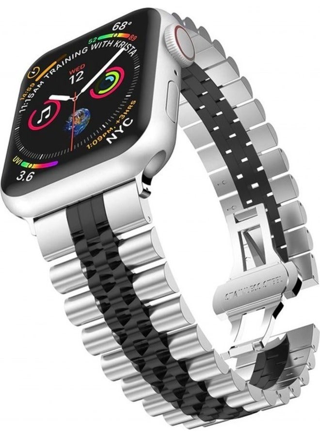 Premium Silver & Black Apple Watch Band – Compatible with 42mm, 44mm, 45mm, and 49mm Models - Image 1