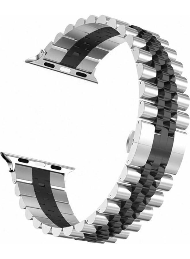 Premium Silver & Black Apple Watch Band – Compatible with 42mm, 44mm, 45mm, and 49mm Models - Image 2