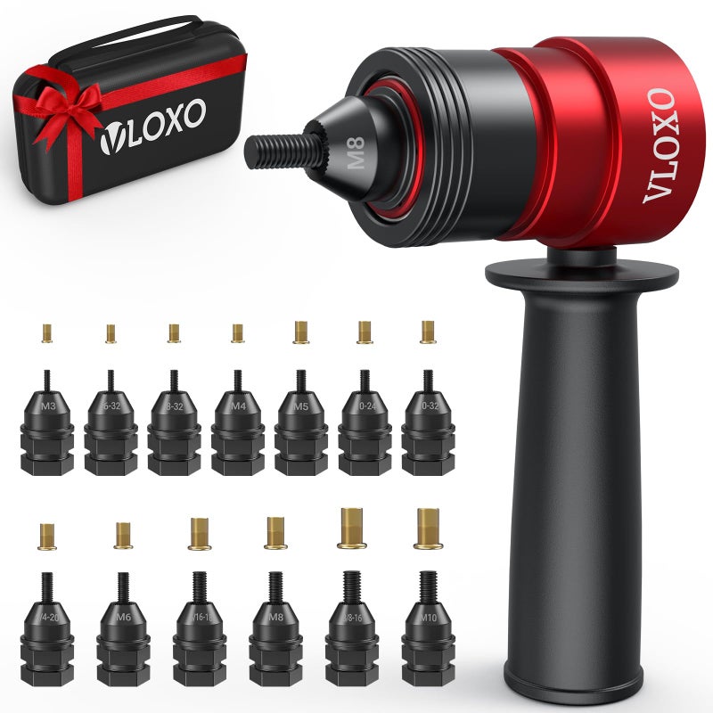 VLOXO Rivet Nut Drill Adapter for Electric Drill, Upgraded Rivet Gun Kit with 13 Different Iron Heads and 245Pcs Rivnuts Professional Rivet Nut Tool Kits Include Case - Image 1