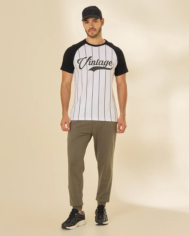 Redtag Men White And Black Vintage Printed Jersey T Shirt