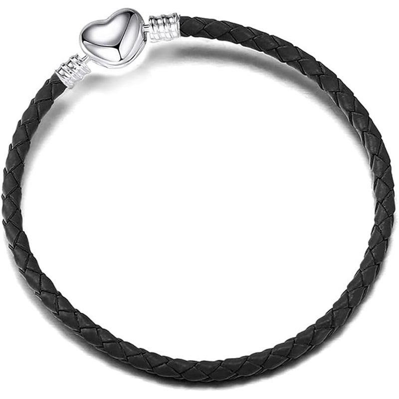 OutstandLong 3mm Leather Charm Bracelet Heart Barrel Snap Clasp Handmade Braided Wristband for European Pandora Charm Bead Multiple Sizes 16-21CM - Image 1