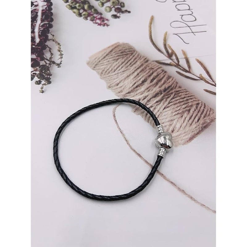 OutstandLong 3mm Leather Charm Bracelet Heart Barrel Snap Clasp Handmade Braided Wristband for European Pandora Charm Bead Multiple Sizes 16-21CM - Image 3