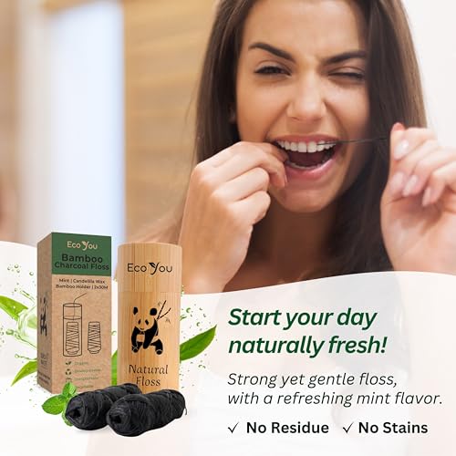 EcoYou Charcoal Bamboo Floss | 2 Natural Floss Refill with Bamboo Container | Organic Mint & Candelilla Wax | Vegan & Biodegradable | Compatible with Similar Size Dental Silk Containers - Image 4