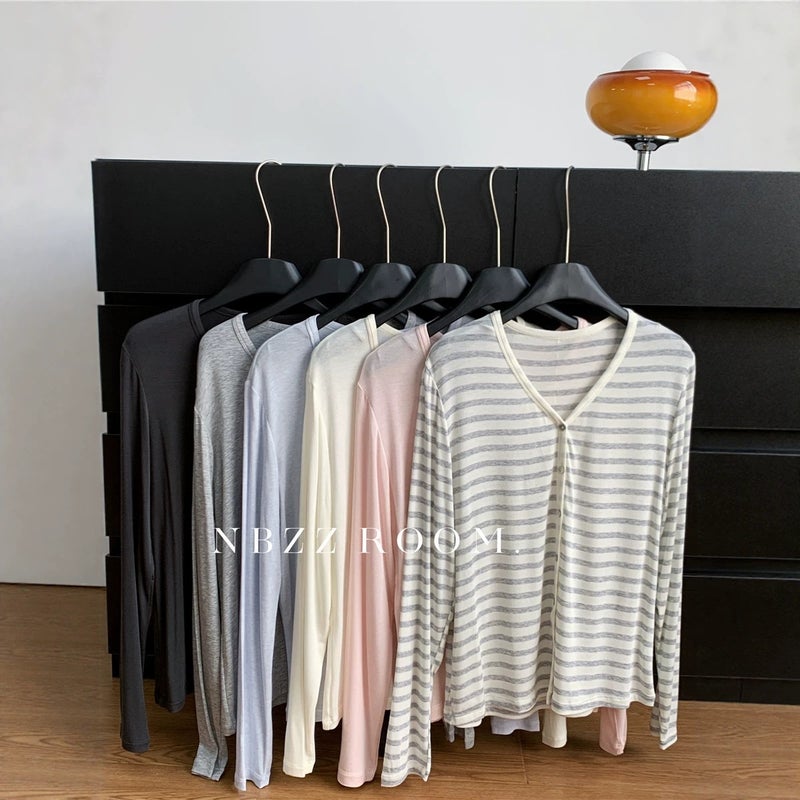 Women's Spring Summer Cardigan - Modal Silk Knit, Long Sleeve, Button Front - Image 2