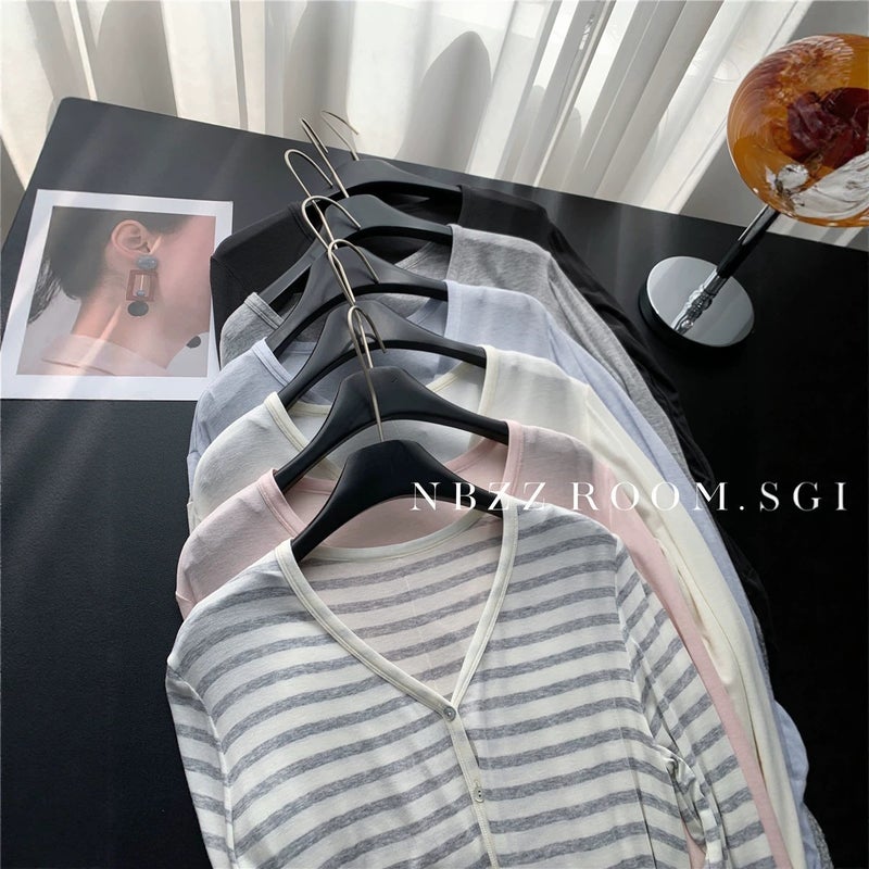 Women's Spring Summer Cardigan - Modal Silk Knit, Long Sleeve, Button Front - Image 3