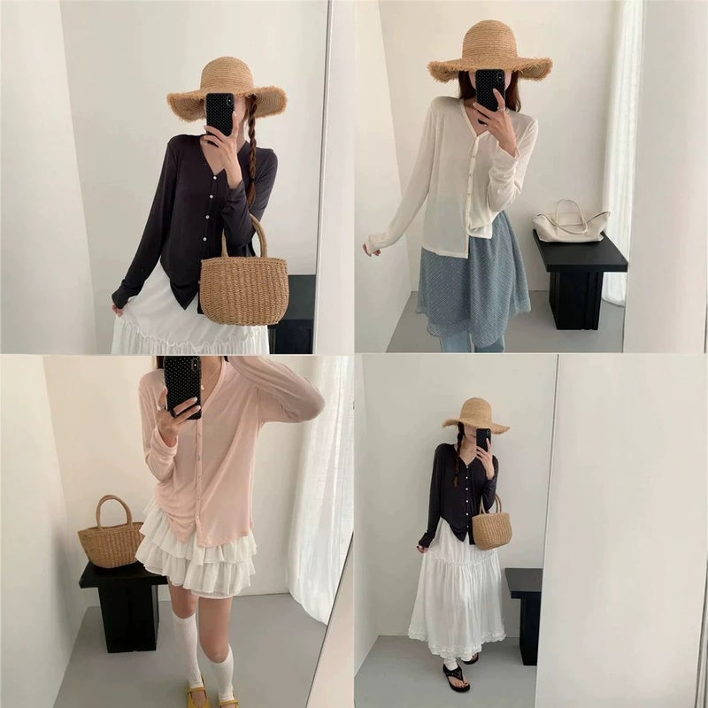 Women's Spring Summer Cardigan - Modal Silk Knit, Long Sleeve, Button Front - Image 4