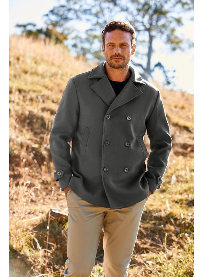 PASLTER Mens Classic Business Pea Coat Winter Warm Double Breasted Heavyweight Trench Coats, Dark Gray, M - Image 3