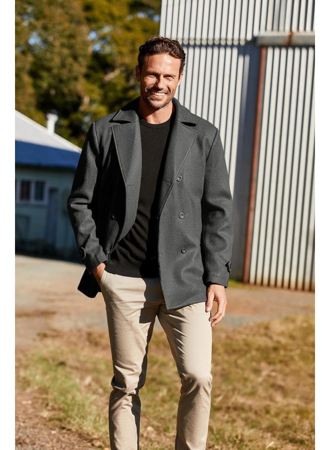 PASLTER Mens Classic Business Pea Coat Winter Warm Double Breasted Heavyweight Trench Coats, Dark Gray, M - Image 4