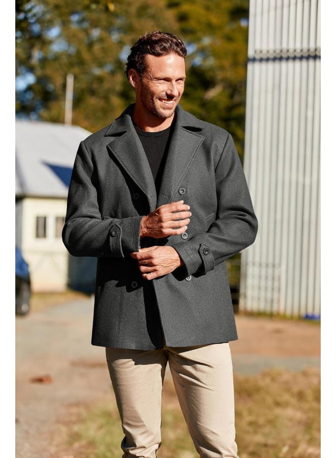 PASLTER Mens Classic Business Pea Coat Winter Warm Double Breasted Heavyweight Trench Coats, Dark Gray, M - Image 2