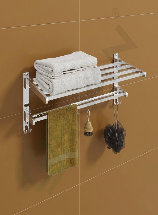 GRIVAN Heavy-Duty Stainless Steel 24 Inch Foldable Towel Rack/Rod/Stand for Bathroom, Towel Holder with Hooks and Hanger (Silver Chrome, Pack of 1) - Image 5