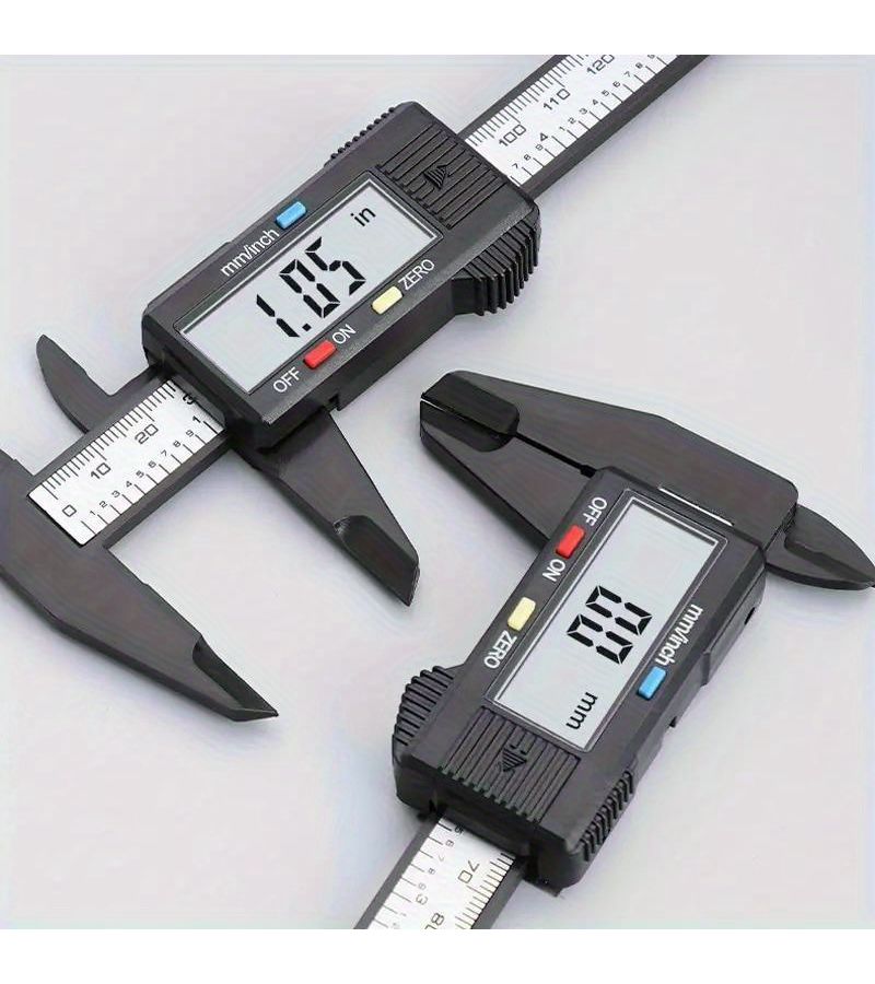 Digital Caliper With LCD Screen Triangular Scale Ruler Electronic Micrometer Measuring Tool High Precision Carbon Fiber Plastic Construction Black Woodworking Engineering Compact Design - Image 1