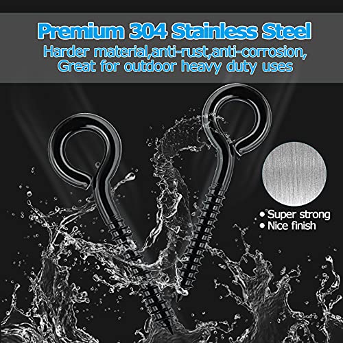 SKNONO Screw in Hooks Heavy Duty - Screw Eyes, Heavy Duty Eye Screw Hooks, Screw in Eye Hooks for Indoor & Outdoor Use, Black Self Tapping Screws, Eye Bolts 6 Pack, 3.2 Inches - Image 3