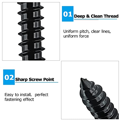 SKNONO Screw in Hooks Heavy Duty - Screw Eyes, Heavy Duty Eye Screw Hooks, Screw in Eye Hooks for Indoor & Outdoor Use, Black Self Tapping Screws, Eye Bolts 6 Pack, 3.2 Inches - Image 4