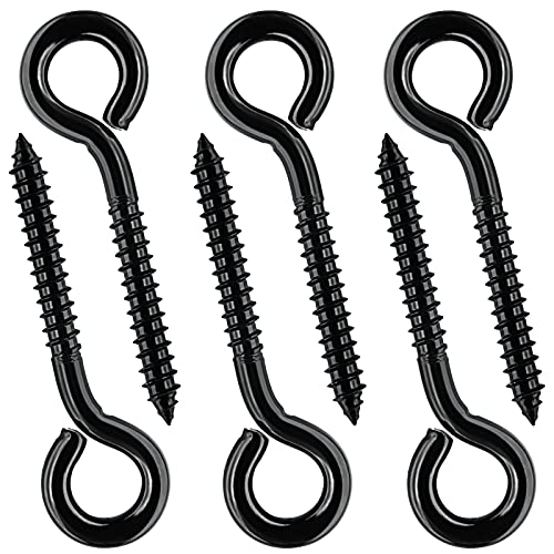 SKNONO Screw in Hooks Heavy Duty - Screw Eyes, Heavy Duty Eye Screw Hooks, Screw in Eye Hooks for Indoor & Outdoor Use, Black Self Tapping Screws, Eye Bolts 6 Pack, 3.2 Inches - Image 1