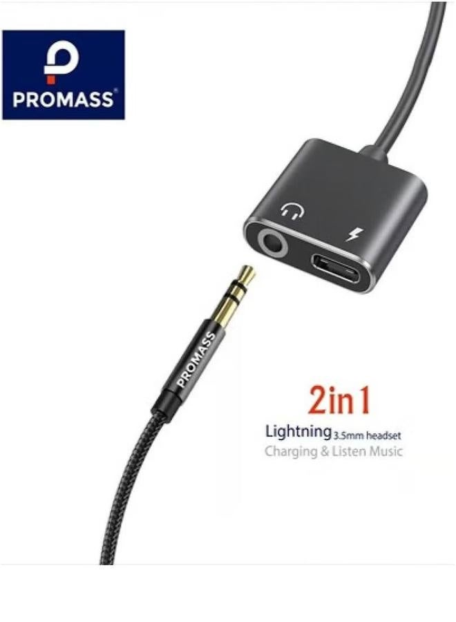 بروماس 2 في 1 مقبس سماعة رأس مقاس 3.5 ملم ومحول شحن Lightning متوافق مع iPhone PM0318 - Image 3