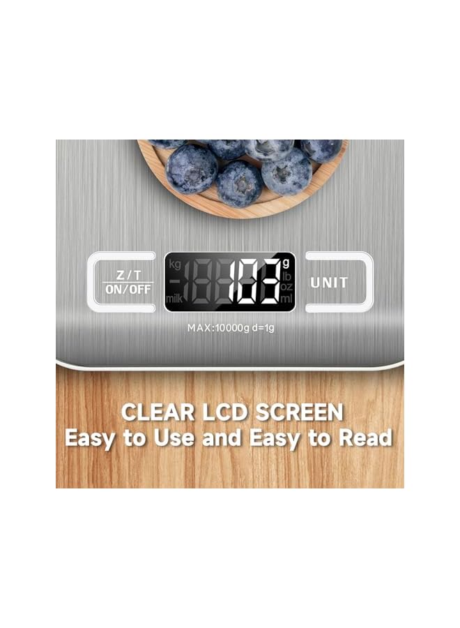 promass Digital Kitchen Scale USB Rechargeable, 10kg/22lb Stainless Steel Kitchen Scale with LCD Display, Tare Function, Multifunctional Food Scale for Kitchen - Image 5