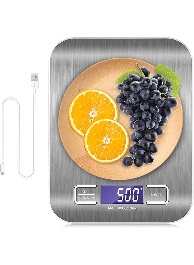 promass Digital Kitchen Scale USB Rechargeable, 10kg/22lb Stainless Steel Kitchen Scale with LCD Display, Tare Function, Multifunctional Food Scale for Kitchen - Image 1