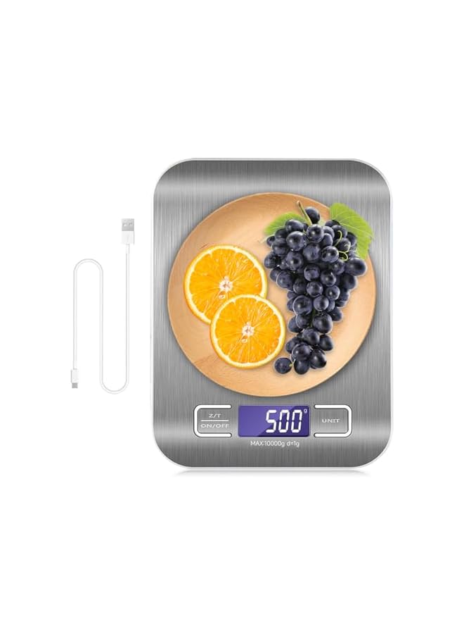 promass Digital Kitchen Scale USB Rechargeable, 10kg/22lb Stainless Steel Kitchen Scale with LCD Display, Tare Function, Multifunctional Food Scale for Kitchen - Image 2