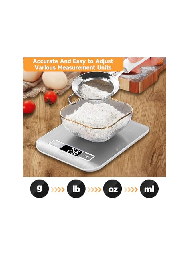 promass Digital Kitchen Scale USB Rechargeable, 10kg/22lb Stainless Steel Kitchen Scale with LCD Display, Tare Function, Multifunctional Food Scale for Kitchen - Image 3