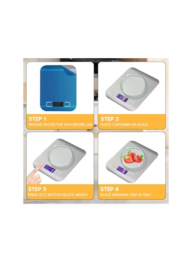 promass Digital Kitchen Scale USB Rechargeable, 10kg/22lb Stainless Steel Kitchen Scale with LCD Display, Tare Function, Multifunctional Food Scale for Kitchen - Image 4