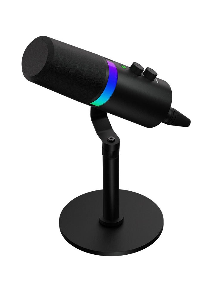 ميكروفون ديناميكي USB XLR مع مقبس سماعة رأس مع خاصية كتم الصوت للتحكم في مستوى الصوت لألعاب الكمبيوتر على YouTube وبطاقة صوت للتسجيل من Metal LM20 (ميكروفون وقاعدة) - Image 1