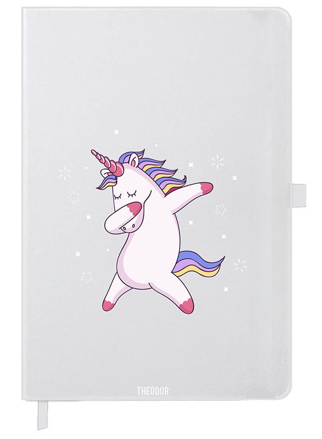 Theodor Designer A5 Thick White Hardcover Notebook Unicorn - Image 1