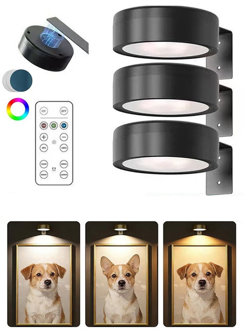 يو ام بي مجموعة من 3 مصابيح جدارية مغناطيسية قابلة لإعادة الشحن، إضاءة عرض فنية لاسلكية مع جهاز تحكم عن بعد، إضاءة LED قابلة للتعتيم مع مؤقت و3 أوضاع إضاءة لإطارات الصور، ديكور جدار المعرض، أعمال فنية بورتريه - Image 4