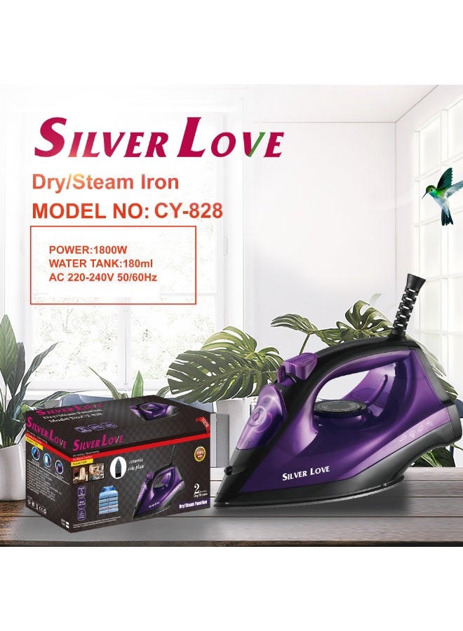 Silver Love CY-828 Dry Steam Iron – Powerful 1800W Fast Heating with Non-Stick Soleplate for Smooth Wrinkle-Free Clothes Every Day at Home and Travel Use - Image 1