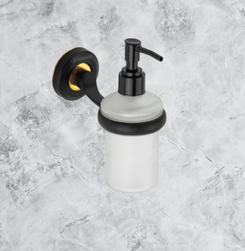 JAGGER جاجر JAG255 موزع صابون سائل زجاجي مثبت على الحائط/حامل شامبو وبلسم/موزع غسيل يدوي/للحوض/الحمام/غرفة المعيشة/الفندق/المنزل/المكتب (أسود غير لامع) - Image 2