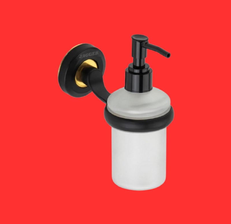 JAGGER جاجر JAG255 موزع صابون سائل زجاجي مثبت على الحائط/حامل شامبو وبلسم/موزع غسيل يدوي/للحوض/الحمام/غرفة المعيشة/الفندق/المنزل/المكتب (أسود غير لامع) - Image 1