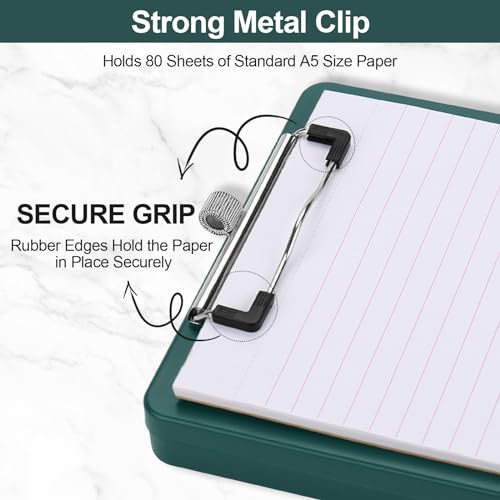 Meiikun Small Clipboard with Storage, A5 Clipboards with Pen Holder, Half Letter Clip Boards 6x9 Mini Plastic Clipboard with Low Profile Clip for Classroom, School, Office Supplies (Emerald) - Image 4