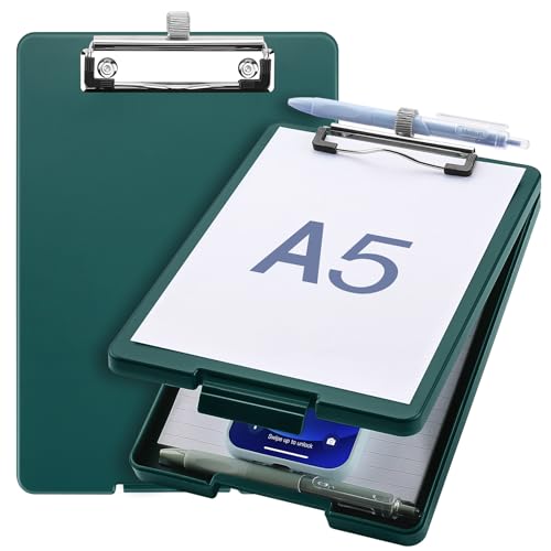 Meiikun Small Clipboard with Storage, A5 Clipboards with Pen Holder, Half Letter Clip Boards 6x9 Mini Plastic Clipboard with Low Profile Clip for Classroom, School, Office Supplies (Emerald) - Image 1