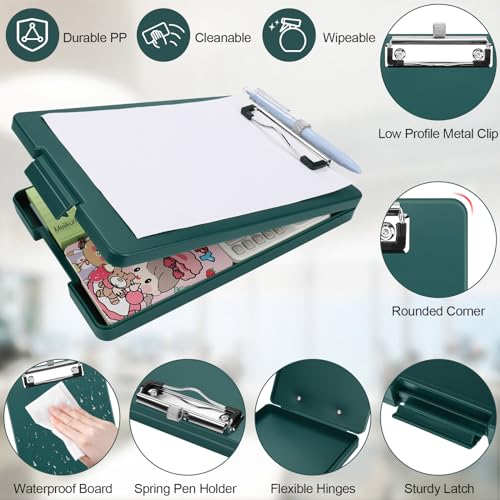 Meiikun Small Clipboard with Storage, A5 Clipboards with Pen Holder, Half Letter Clip Boards 6x9 Mini Plastic Clipboard with Low Profile Clip for Classroom, School, Office Supplies (Emerald) - Image 5