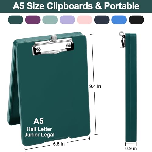 Meiikun Small Clipboard with Storage, A5 Clipboards with Pen Holder, Half Letter Clip Boards 6x9 Mini Plastic Clipboard with Low Profile Clip for Classroom, School, Office Supplies (Emerald) - Image 2