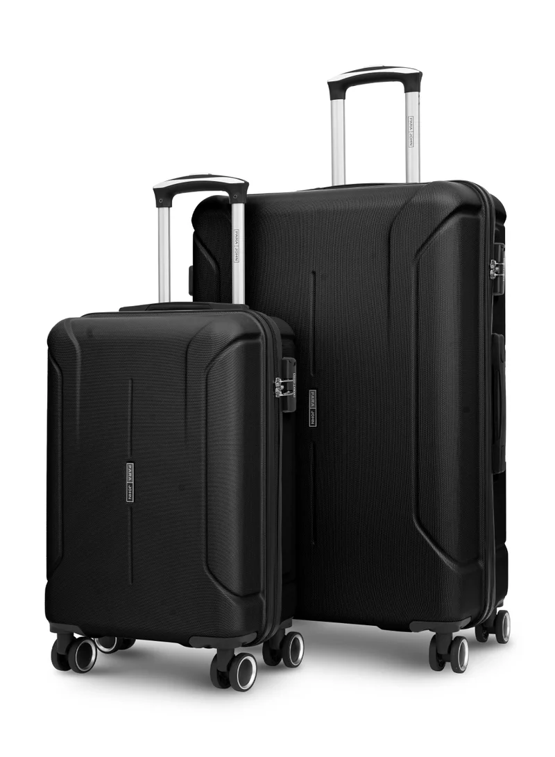 بارا جون Spectrum 2-Piece Luggage Set – Lightweight ABS Hard Shell Suitcase, 20” Carry-On & 28” Check-In Trolley Bag with 360° Spinner Wheels & TSA Lock - Black
