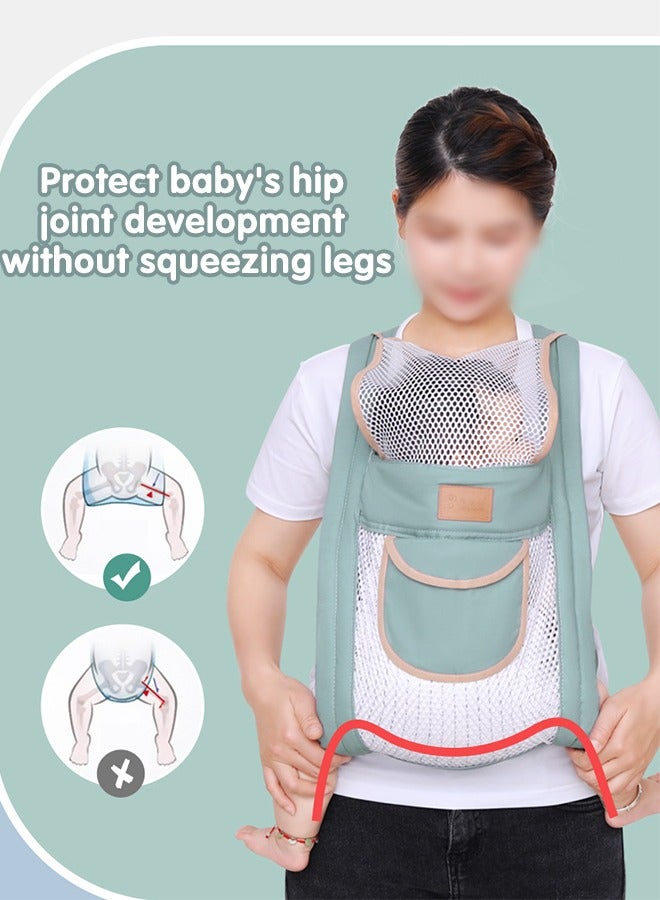 Ergonomic Baby Carrier with Pocket, Double Layer Mesh Baby Sling for Newborn, Infant, Toddler, Baby Strap for all Seasons, Pink