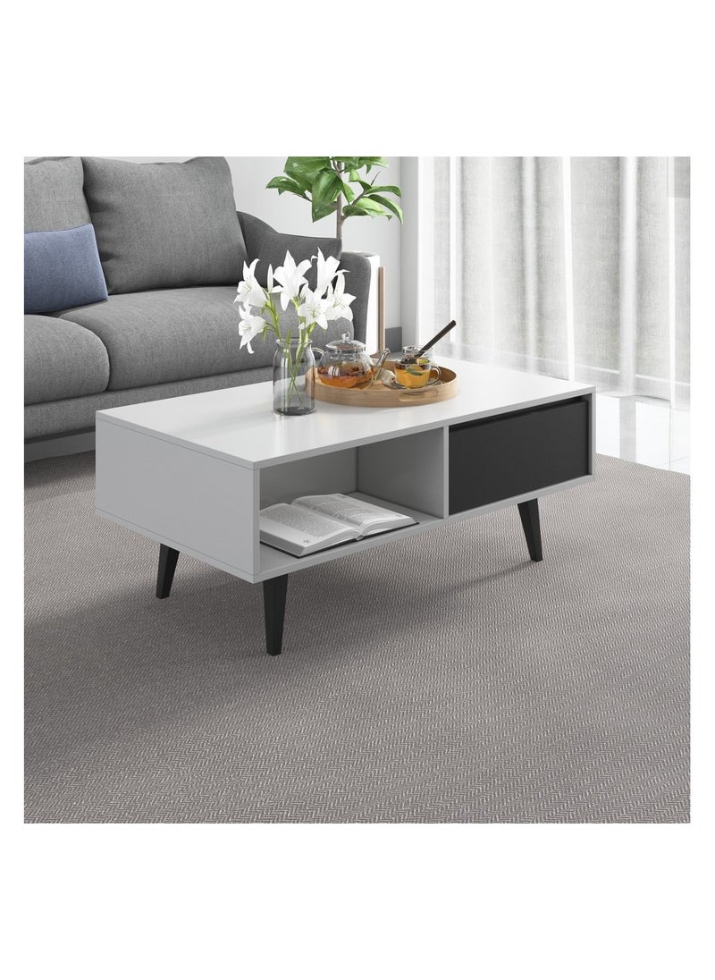 ROYALOAK Royaloak Archer Coffee Table – 2 Drawers & 1 Shelf – Modern MDF Wood – Melamine Finish – Compact & Durable – Living Room Accent Table – White/Black – 120x60x43 cm  - Image 2
