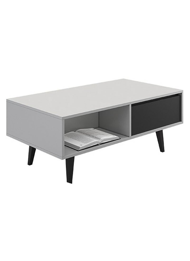 ROYALOAK Royaloak Archer Coffee Table – 2 Drawers & 1 Shelf – Modern MDF Wood – Melamine Finish – Compact & Durable – Living Room Accent Table – White/Black – 120x60x43 cm  - Image 1