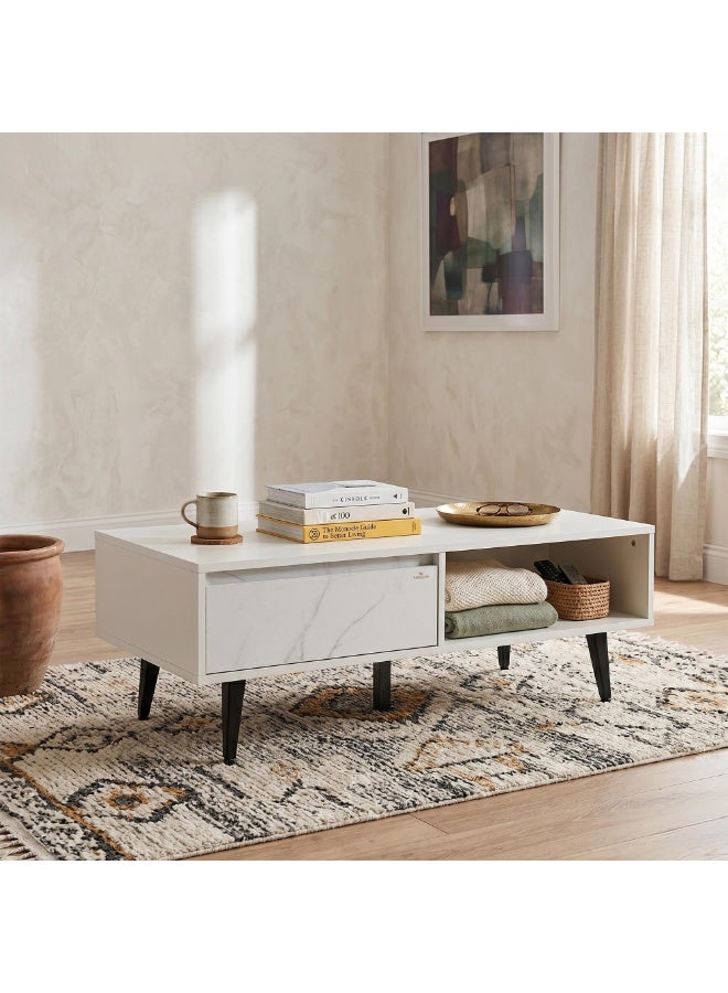 ROYALOAK Archer Coffee Table with Drawers & Shelf, Modern MDF Wood Living Room Table, Melamine Finish, White & Black - Image 5