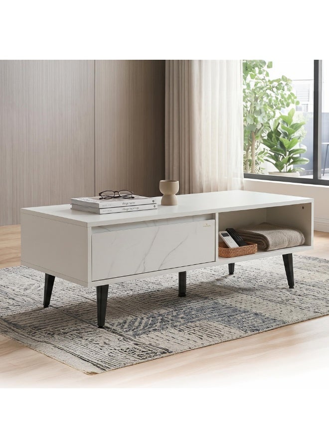 ROYALOAK Archer Coffee Table with Drawers & Shelf, Modern MDF Wood Living Room Table, Melamine Finish, White & Black - Image 2